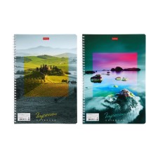 A4 notebook, 80 sheets in a cage on the crest Impressions, cover coated cardboard, selective varnish, hard substrate, mix