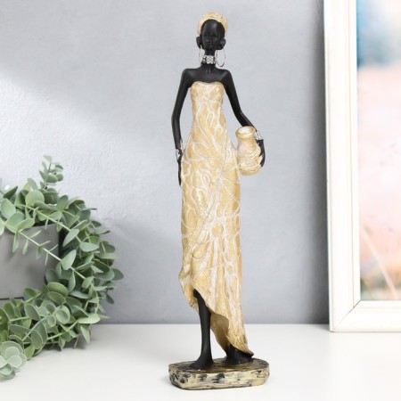 Polystone souvenir "African with a jug in a light dress with leaves" MIX 8.5x6.3x33.5 cm-1