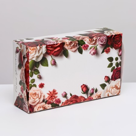 Folding box with a window for marshmallows "March 8, roses", 25 x 15 x 7 cm-2