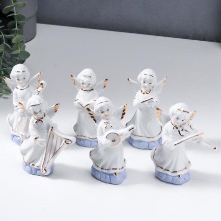 Souvenir Ceramics "Angels in White Togs - Musicians" Set 6 pcs with gold 12.5 cm