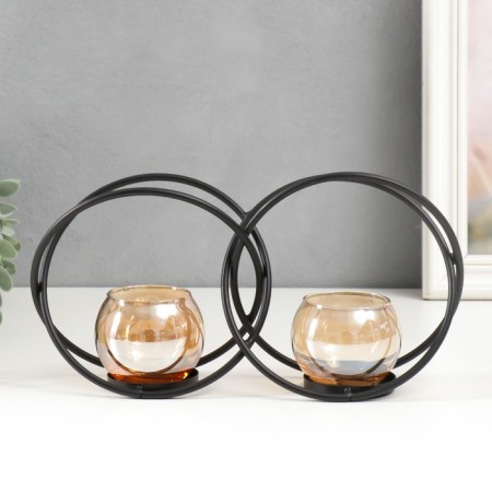 Summary metal, glass for 2 candles "Black circles" D-4 cm 24x7x12 cm-1