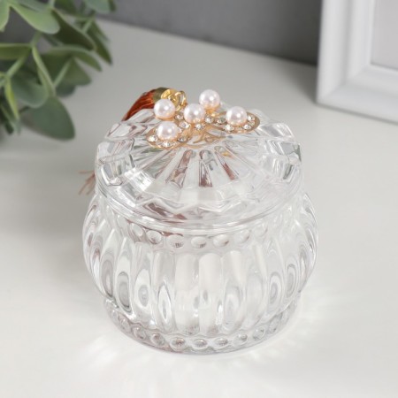 Casket glass "Pearl Butterfly" with a brush 7x7x7 cm-2