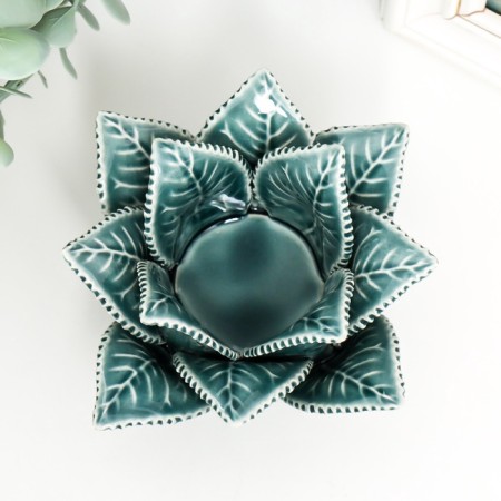 Ceramics candlestick on 1 candle "Rose leaves" D-4.2 cm blue 13x13x9 cm-3
