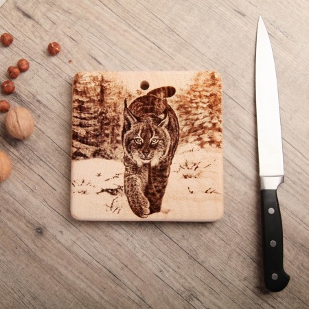 Board from the massif “Lynx in the Snow”, square, 18 × 18 cm