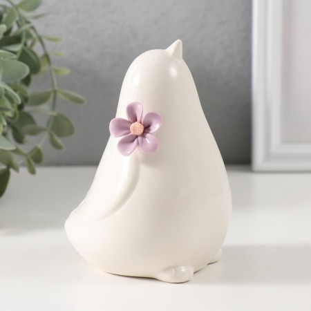 Souvenir ceramics "White bird with a lilac flower" 8.7x7.6x11.6 cm