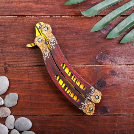 Wooden souvenir "Butterfly knife" Yellow lines-3