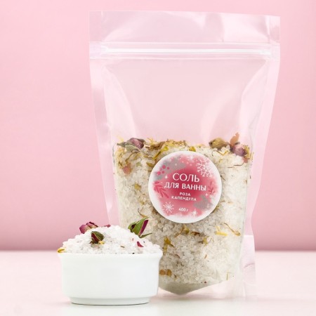 Bath salt with rose and calendula petals, 400 g, rose and calendula, pure happiness-1