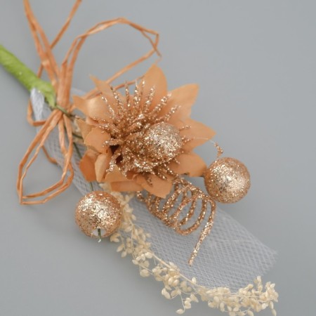 A set of decorative bouquets (12 pcs) "Chrysanthemum" with brilliance, 5x9 cm, beige-2