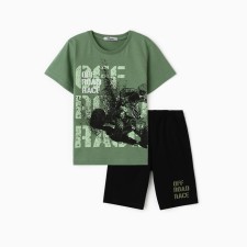 A set for a boy (T-shirt/shorts), dark green/black color, height 110 cm