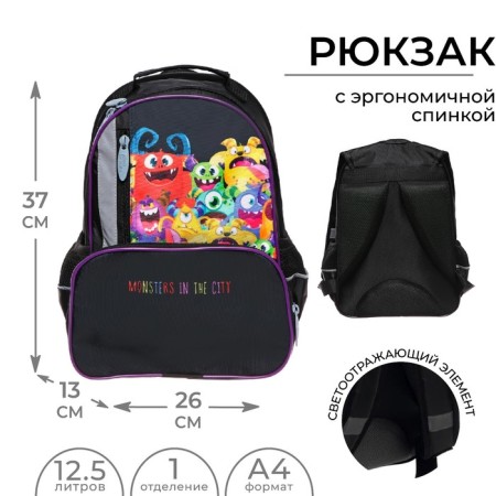 School backpack, 37 x 26 x 13 cm, ergonomic back, Calligrata ORT "MONTRICS"