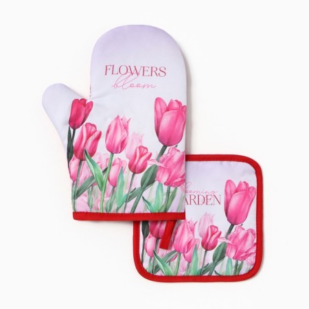 Kitchen "tulips" mittens-output 20x27cm, severity 17x17cm 100% p/e
