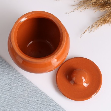 A hot pot with a Vyatka lid 0.7l, terracotta-2