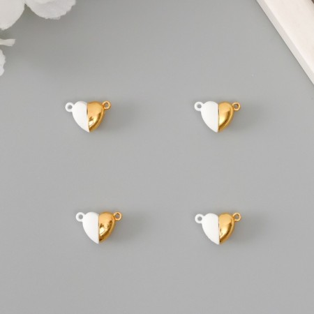 Magnetic metal lock "heart" gold and white 2 pcs 1.2x1.2 cm-2