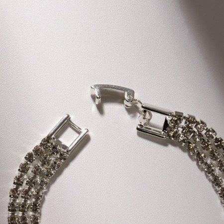 Bracelet with rhinestones "ice" elegance, 3 rows, white color in silver, l = 18 cm-2