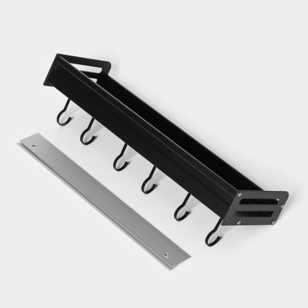 Suspended shelf, 6 hooks, 40 × 13.5 × 5.5 cm, black color, aluminum-1