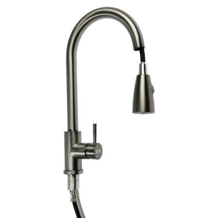 Kitchen mixer Zein Z4961, stainless steel, with a sliding watering can, 2 modes, gray-4