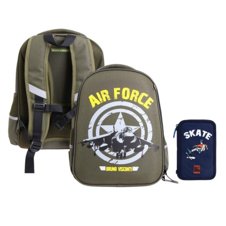 Frame backpack 38 x 30 x 20 cm, + pencil case, Bruno visconti "Militari Air Force"