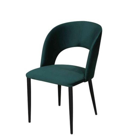 Alba chair, black metal support, velor fabric, Forest color