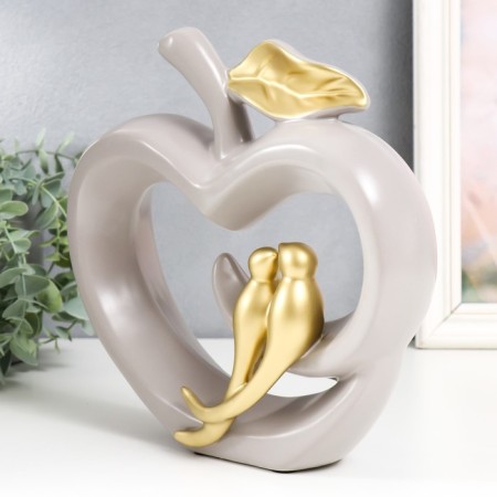 Souvenir ceramics "Two birds on the apple" Gray 8x22.5x22.3 cm-3