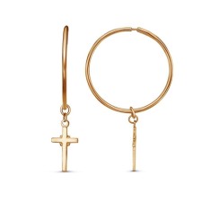 Ring Earrings “Cross”, D = 2.5 cm, Pink Golden