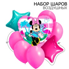 Букет из шаров "Розовый фламинго",фольга, латекс, набор из 8 шт., Минни Маус