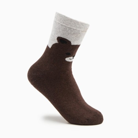 Women's terry socks "Bear", brown color, size 23-25