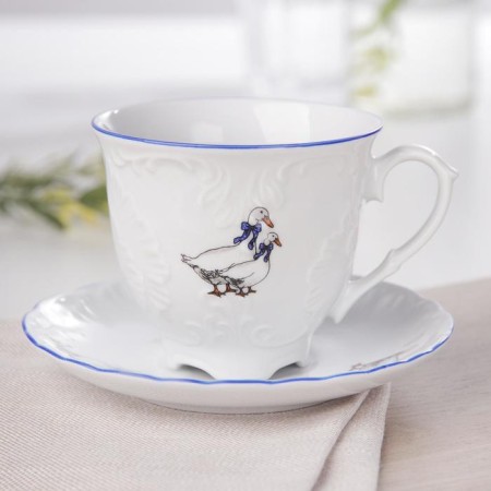 Rococo geese coffee pair, 170 ml, saucer 12.5 cm