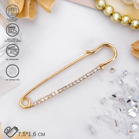 Classic pin wide, 7.5 cm, white color in gold-2