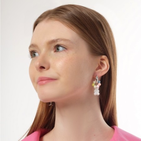 Earrings with the removable element "Transformer" Bear and heart, colored in silver-3