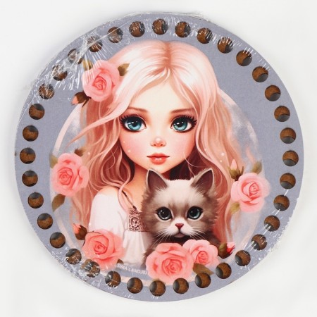 Bottoms for knitting 2 in 1 "Girl with a kitten", circle 15 cm, HDF 3 mm-2