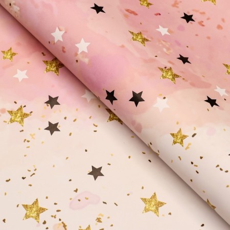 Package paper, glossy "stars", pink, 70 x 100 cm, 1 sheet-1
