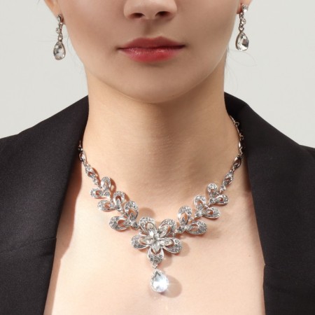 Set 2 objects: earrings, necklace "Slag Empress" flower, white color in silver, 45 cm-1