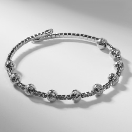 Bracelet with rhinestones "Noel" beads No. 6, white color in silver-1