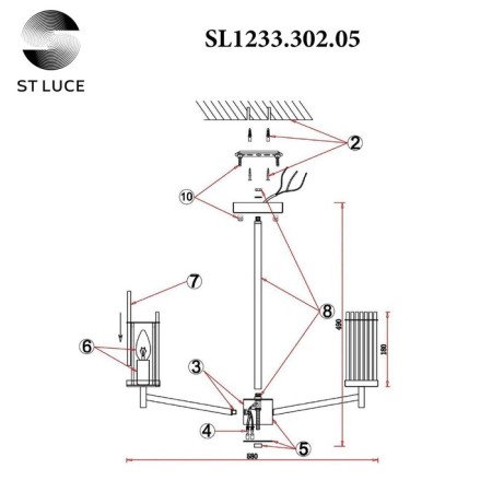 Ceiling Ceiling ST LUCE. SL1233.302.05. Bitonto. 5x60 watts, E14, 58x58x49 cm, brass color-6