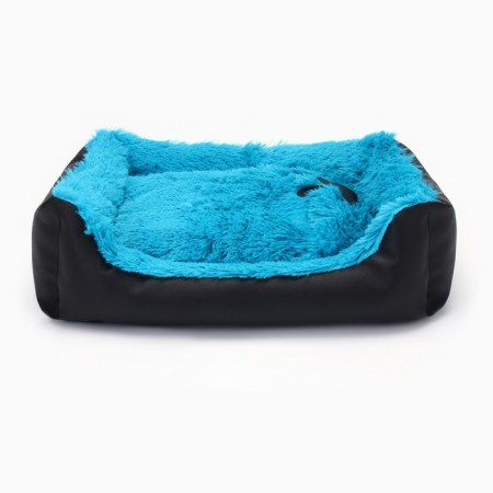 Lesser for animals with a pillow, fur, satin, perioteum, 45 x 45 x 15 cm, black/blue,-1