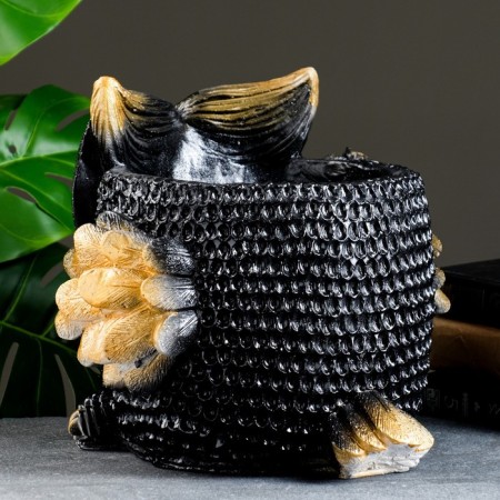 Figure pot "Owl" black with gold, 28x26cm-3