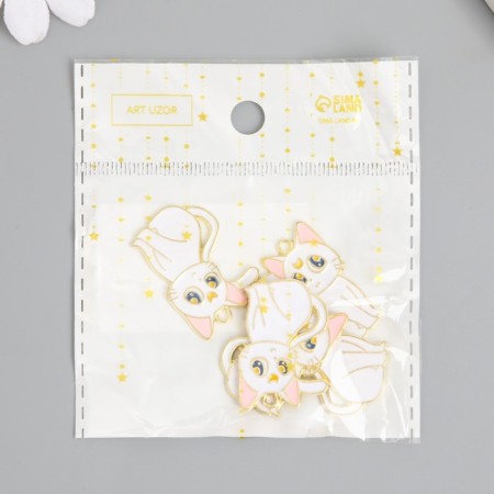 Decor for creativity metal, enamel "cat with a month" white 2.1x3 cm-4