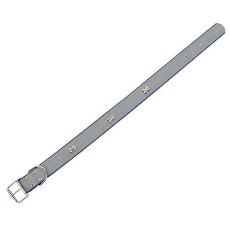 The collar is wide with bones, reflective, 66 x 3.5 cm, Osh 48-58 cm, blue-2