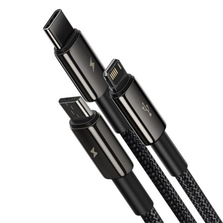 Cable 3B1 Baseus, Tungsten Gold One-For-Three, Microusb+Type-C+Lightning, 3.5a, 1.5 m, Black-2