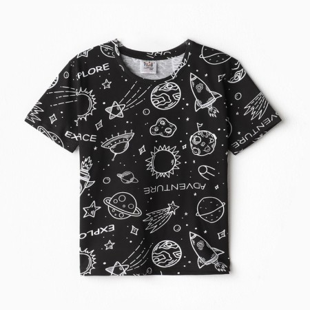 T -shirt for a boy, black color/space, height 128 cm
