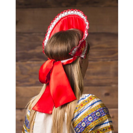 Kokoshnik "Red with a pattern", atlas, tie on a bow-1