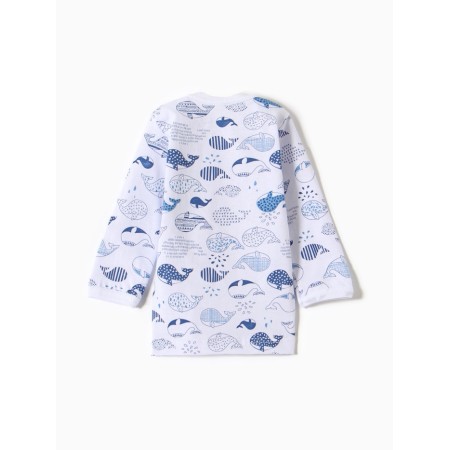 Children's blouse with long sleeve "Whales", white/blue color, height 68 cm-3