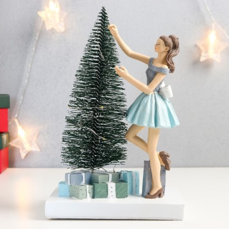 Souvenir Polystone Light "Girl decorates the Christmas tree" 24.5x11x15 cm-6