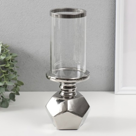 Ceramics candlestick, glass per 1 candle "Eye" d = 7.5 cm silver 10.5x10.5x27 cm-1