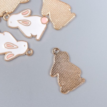 Decor for creativity metal, enamel "Bunny with pink tail" White 2.2x1.3 cm-1