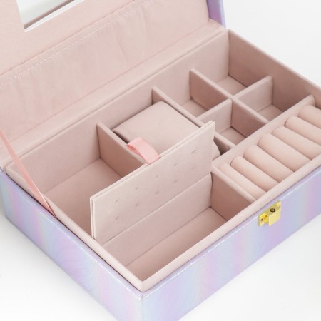 Casket to the leatherette for jewelry "Strips. Texture" Lilac Pearl 7.5x22x15 cm-3