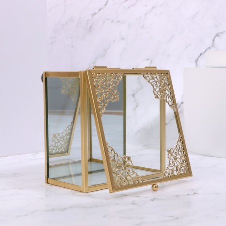 Great organizer for storage, with a lid, glass, with a mirror -bottom, 1 section, 10 × 10 × 6 cm, the color is transparent/copper-6