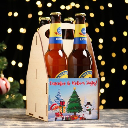 Box for beer "Happiness in the new year!" Dark background