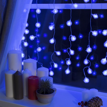 Garland "Curtain" 2 × 1.5 m with nozzles "Hedgehog", IP20, Transparent thread, 360 LED, glow blue, 8 modes, 220 V-1
