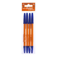 Set of ballpoint pens 4 pieces, rod 0.7 mm, blue, orange case with a blue cap